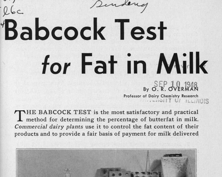 }L~c ~ ~Babcock Test T HE for Fat in Mi~k By J. ~ JJ R Professor of Dairy Chemistry Research....,) ~ '( li: ).