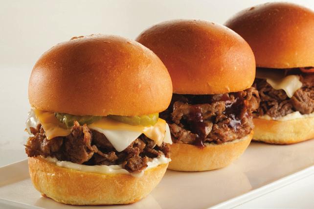 BBQ Beef Slider: Steak-EZE sliced steak with BBQ sauce and pickles Philly Steak Slider: Steak-EZE sliced steak, with cream cheese, white American cheese, bell peppers and onions.