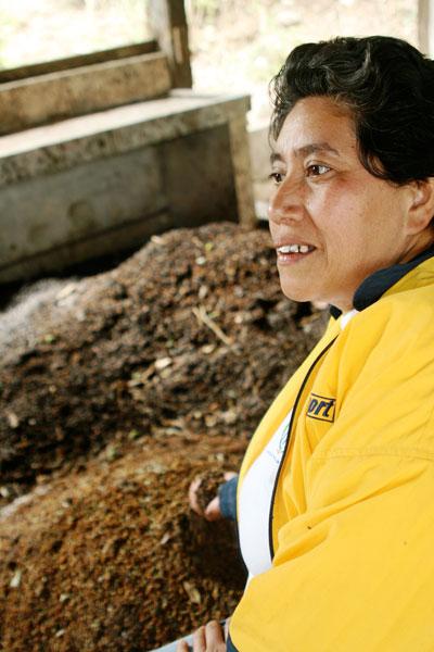 Paola collects bat guano to mix with cow dung for organic fertilizer. Still, what she produces is not enough to cover the 108 acres farmed by the women in the cooperative.