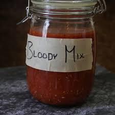 *Bloody Mary Mix: OTHER NECESSARY RECIPES: 1 can tomato juice 1 can V8 ½ cup celery salt ¼ cup black pepper 20 dashes tobasco sauce 1/8 cup Worcestershire sauce ½ cup raw horseradish ¼ cup pickle