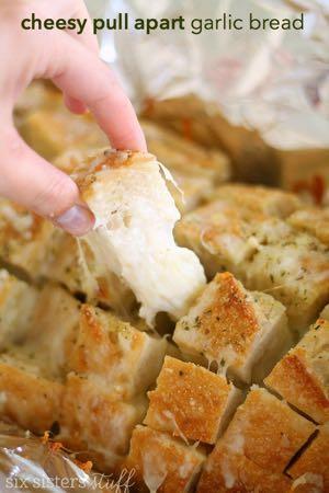 SMALLER FAMILY- CHEESY PULL APART GARLIC BREAD S I D E D I S H Serves: 8 Prep Time: 5 Minutes Cook Time: 20 Minutes 1 small loaf sourdough bread 1/2 cup butter (melted) 2 Tablespoons Johnny's Garlic