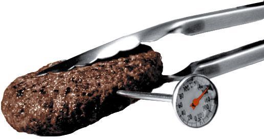 A thermometer is the best way to ensure properly cooked meat A thermometer should be placed in the center of the meat, away from the fat and bone