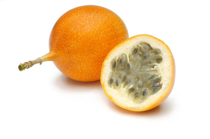 DATA SHEET GRANADILLA Shine, orange, hard but fragile shell. Fruit contains a transparent jelly-like pulp with black edible seeds. It has a sweet and sour flavour.