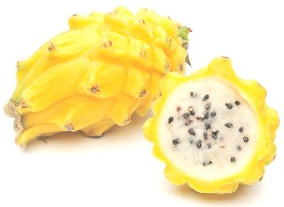DATA SHEET PITAHAYA Light green with a white juicy pulp that contains black edible seeds. Extremely sweet flavour. Phosphorus, Vitamin C, Calcium, Iron.