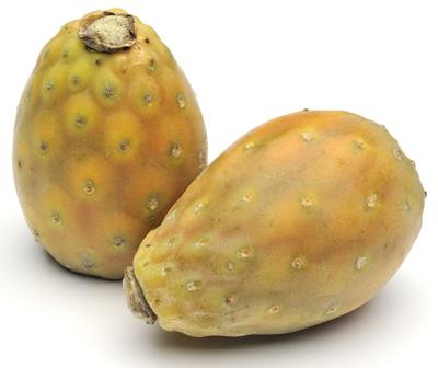 DATA CACTUS FIGS Yellow oval shaped fruit. It has a thick, spiny skin and a firm grainy flesh with small, edible seeds. Sweet taste and fresh aroma, like a melon.