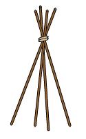 Invent a tent 4 straight twigs (about 30cm long), string or a rubber band, paper (preferably brown paper), scissors, a pencil, sticky tape, decorations Tie your twigs together, quite loosely, about 7