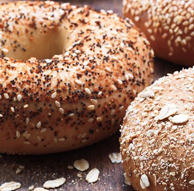 25 per person Assorted Bagels with Cream Cheese, Butter + Preserves $3.