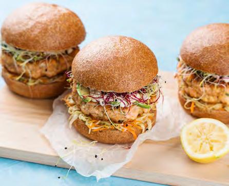READY IN APPROX. 35 MINS SALMON BURGERS i LEMON SLAW EACH SERVE GIVES: 2 1 1½ METHOD Preheat oven to 180 C and line an oven tray with baking paper.