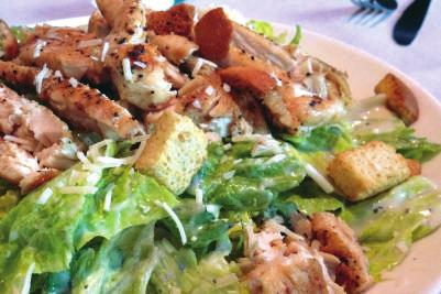 Vinaigrette Add grilled chicken or chicken tenders to any salad Single $3 Blacked salmon Single $5.29 Field of Greens Romaine, tomatoes, cucumbers, onions, carrots, parmesan & croutons. 7.
