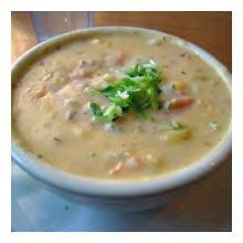 Salmon Chowder Serves: 7 Serving Size: 1 cup 1 can (14 ½ ounces) lowsodium chicken broth, divided ½ cup each: celery*, onion* and green pepper*, chopped 1 garlic clove*, minced 2 large potatoes,