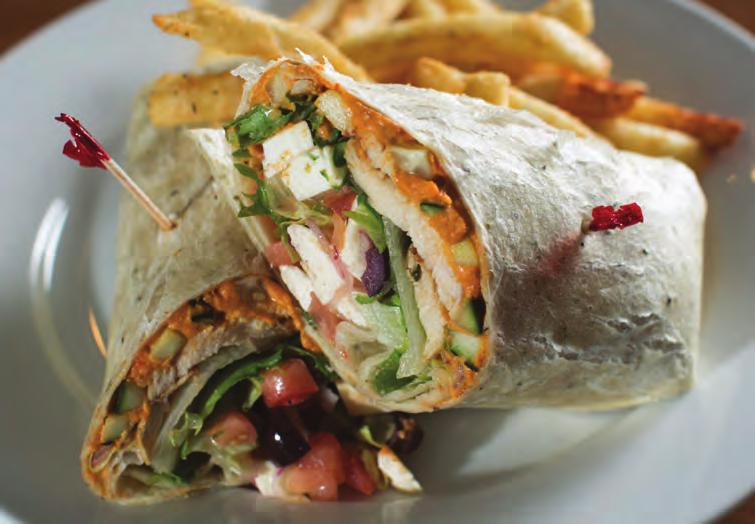 Mediterranean Wrap Served with your choice of fries, tots or side salad. Upgrade your side with a cup of soup, chili, onion rings or specialty fries. / 1.75 Add bacon / 2.
