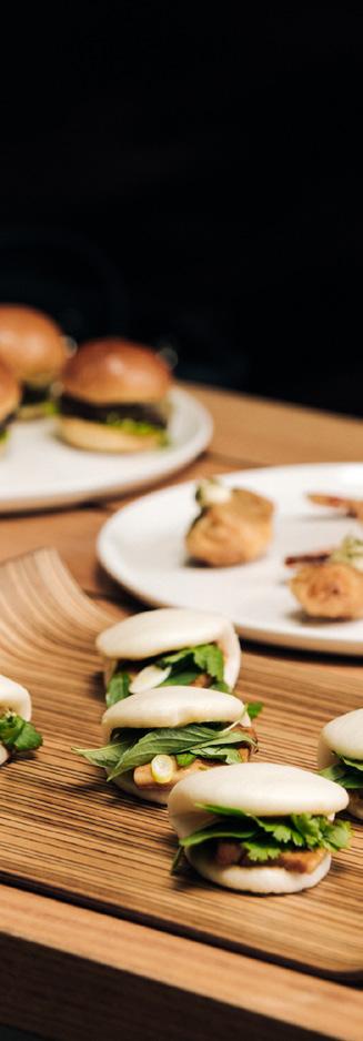 canape menu package 1 $ 45pp 5 canapés + 2 substantial items Canapés Manchego + sweet corn croquettes (v) (gf) Mini lemongrass + lime braised duck steamed bun Roasted cauliflower fritter w.