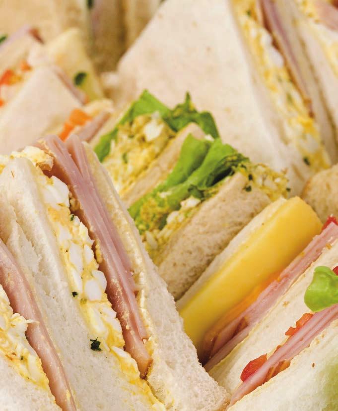 Party Sandwiches Selection of three: Chopped Egg, Salmon Salad, Chicken Salad, Ham and Cheese, Peanut Butter and Jam,