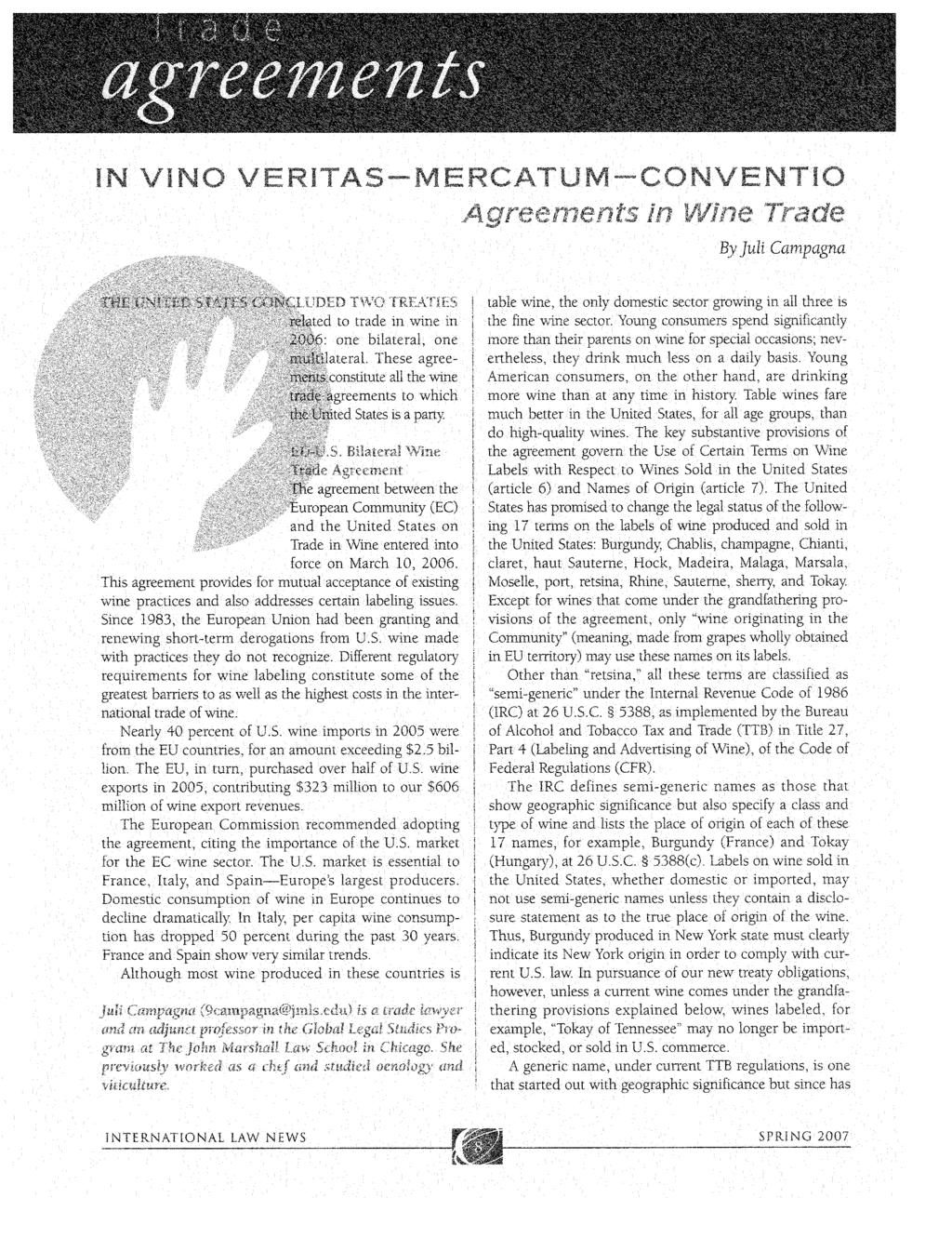 IN VINO VERITAS-MERCATUM-CONVENTIO -tin ji'tade L,.i-i e By jul Campagna iusi to trade in wine n 006 one bilateral, one n... ti teral.