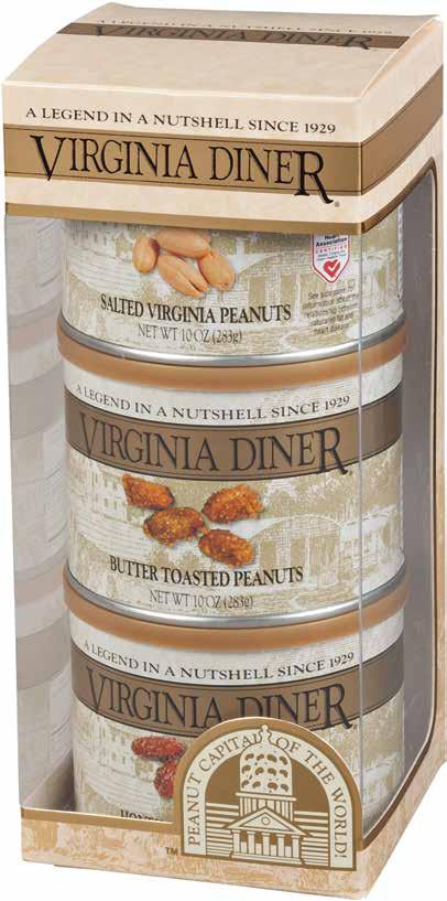 best-selling peanuts: Our famous salted Virginia Diner peanuts, butter toasted peanuts and our honey roasted peanuts.
