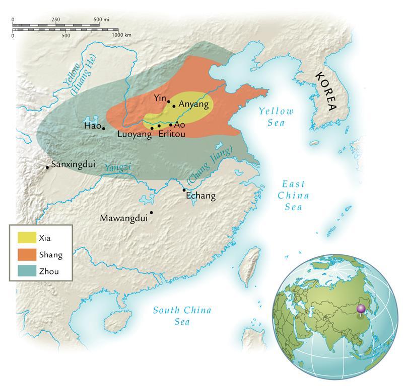 The Earliest Dynasties Xia Shang Zhou ca. 2200 B.C.E. Organized through village network Hereditary monarchy Flood control 1766-1122 B.
