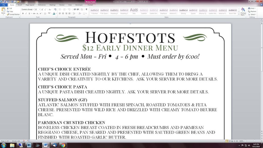 All above entrees include bread & butter and a choice of two side dishes.