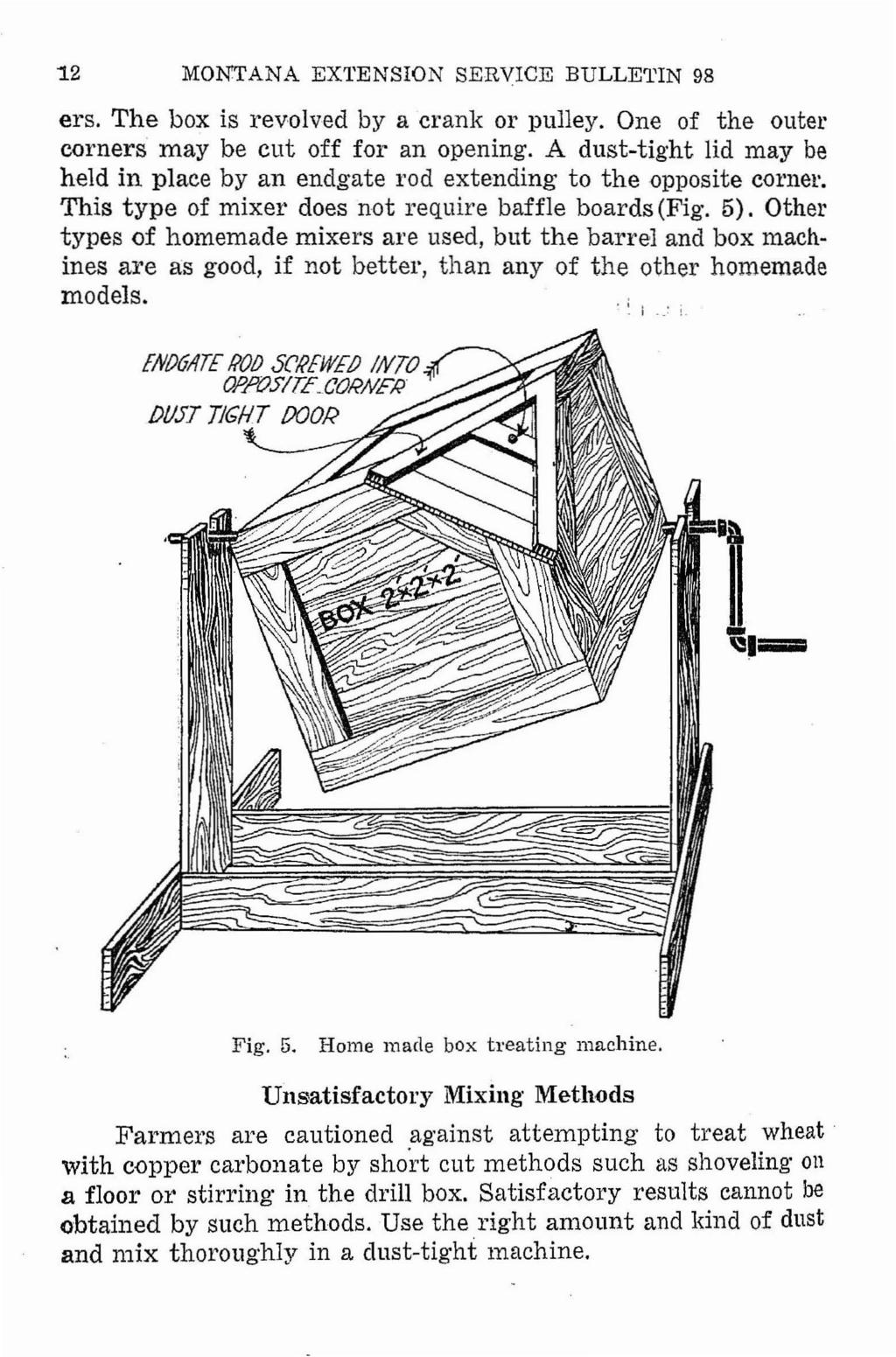 1.2 MONTANA EXTENSION SERVICE BULLETIN 98 ers. The box is revolved by a crank or pulley. One of the outer corners may be cut off for an opening.
