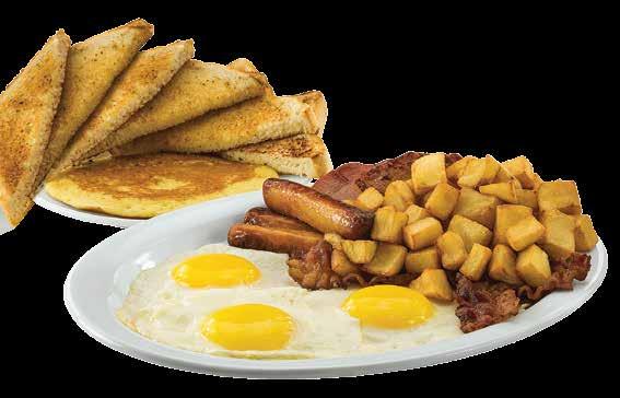 Steak & Eggs Sunrise Breakfast Two eggs any style and your choice of bacon, ham, sausage or bologna. Served with toast.