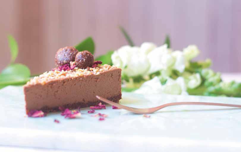 RAW CHOCOLATE HAZELNUT CHEESECAKE By Nush yoghurts Prep time: 30 mins + 12 hr chilling time Serves 8-10 (makes one 8-inch cheesecake) For the base 250g ground hazelnuts 10 Medjool dates, pitted 3