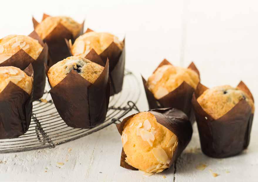 Sugar-free* Mini Tulip Muffins Yield 60 pieces Recipe vegetable oil Decoration Almond shavings 100 g 100 g Mix the ingredients 5 minutes at first speed