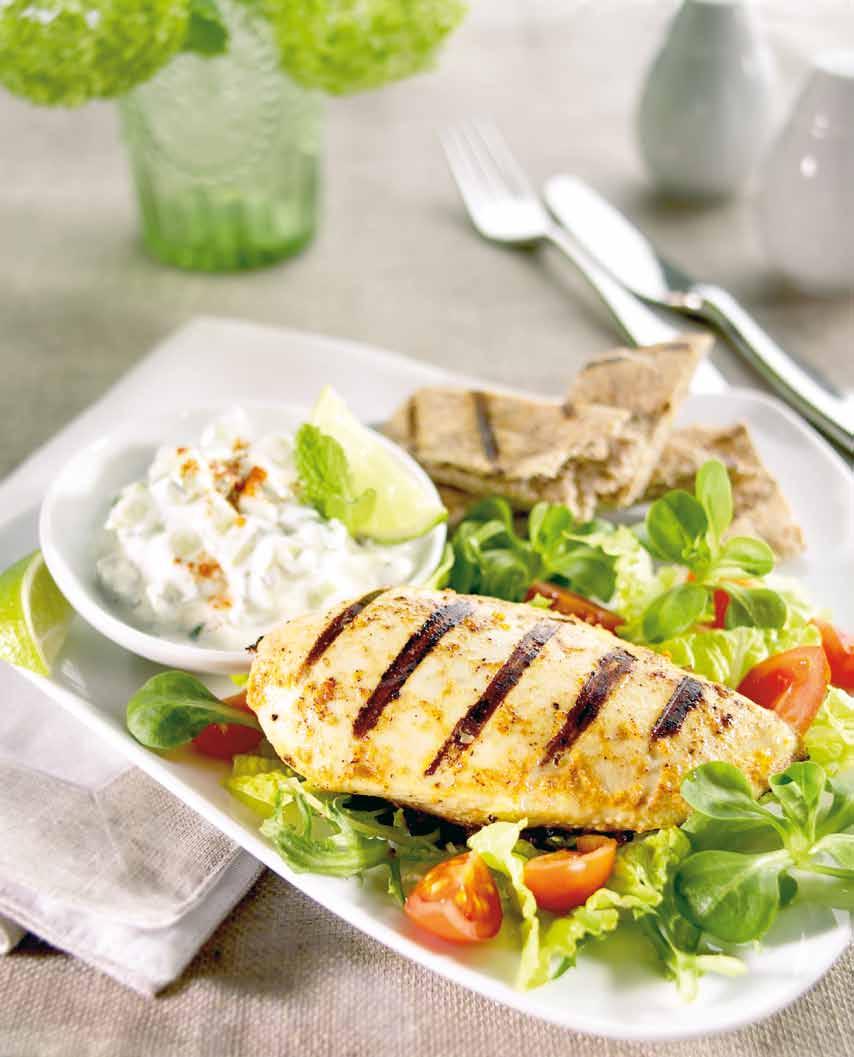 Spiced Chicken 172 with Sweet Lime Sauce Serves 4 / 172 calories / 32g protein / 3g carbohydrate / 4g fat / 1g saturates LUNCH 3 boneless chicken breasts, preferably free range or organic, skinned