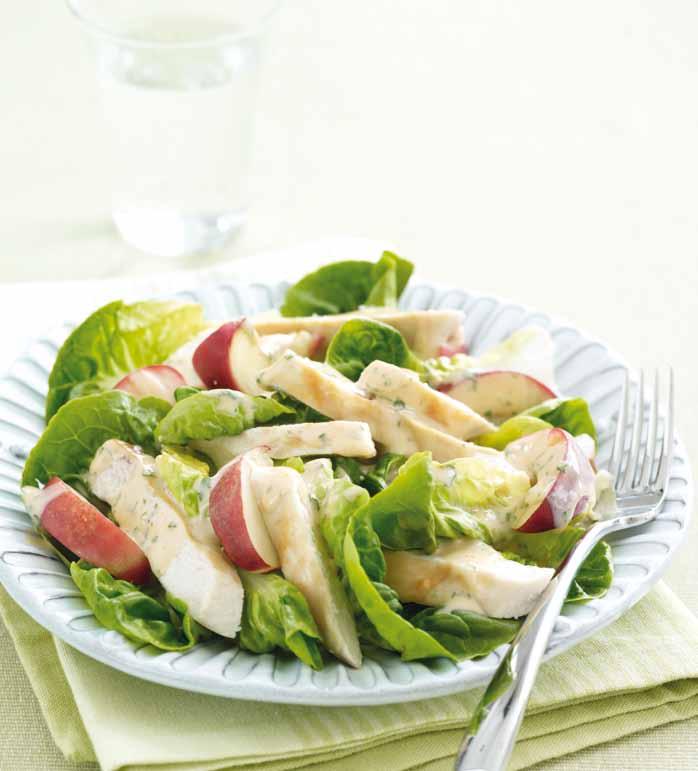 Chicken and Nectarine Salad Serves 2 / 330 calories / 26.6g protein / 26.2g carbohydrate / 22.3 g fat / 8.