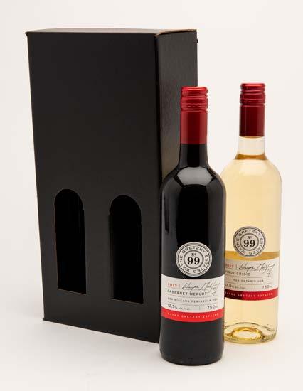 and Sauvignon Blanc presented in a sleek black box with a bow. $56.