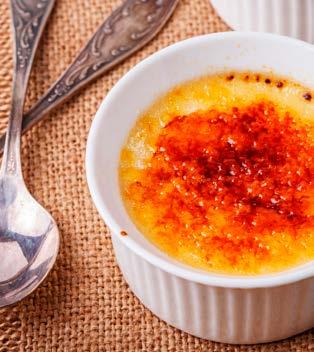 . 12. PUDDINGS AND DESSERTS Coffee Crème Brûlée Preparation Time: 20 Minutes + Cooking Time Level: Difficult Recipe for 6 people Ingredients: Butter 250 g milk 150 g BABBI Coffee Cream (or other