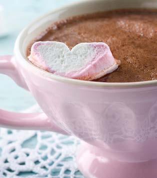 . 13. PUDDINGS AND DESSERTS Cioccodelizia in a cup with Marshmallow hearts Preparation Time: 45 Minutes Baking time: 5 Minutes Level: Average Recipe for 4 people For hot chocolate: 25 g classic