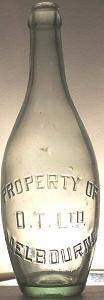bottle. Above left OT Ltd bottle circa 1910.