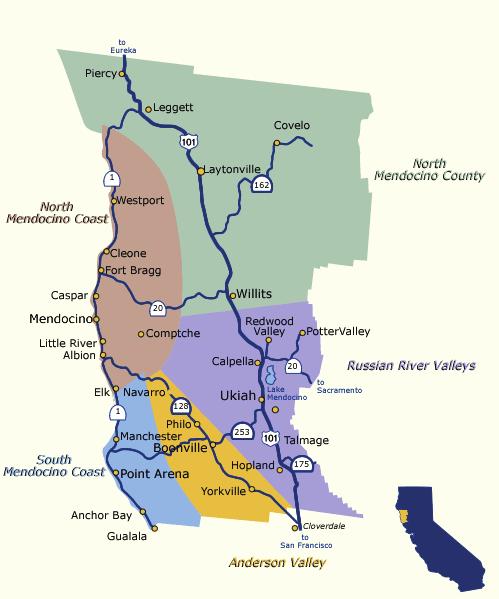 Geographic Features: Mendocino s vineyards are divided among several small Mayacamas and Coastal Range mountain valleys, following the drainages of the Russian and Navarro Rivers.