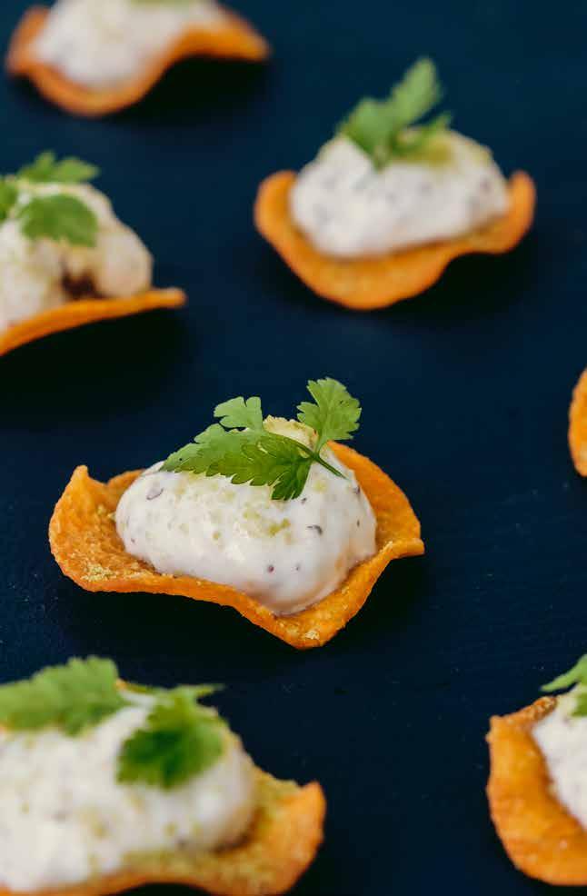 Sweet potato chips with goat cheese mousse,