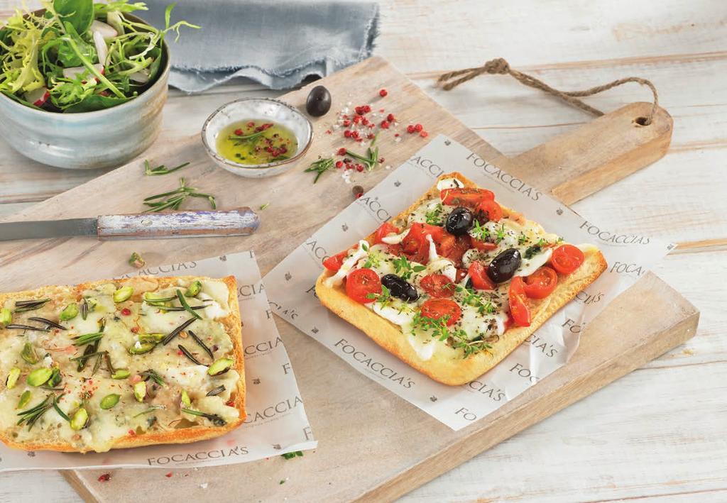 White Focaccia A world of possibilities! We make our focaccia with Italian-style wheat flour, olive oil and semolina, which give it a pleasant texture and a wonderful flavour.