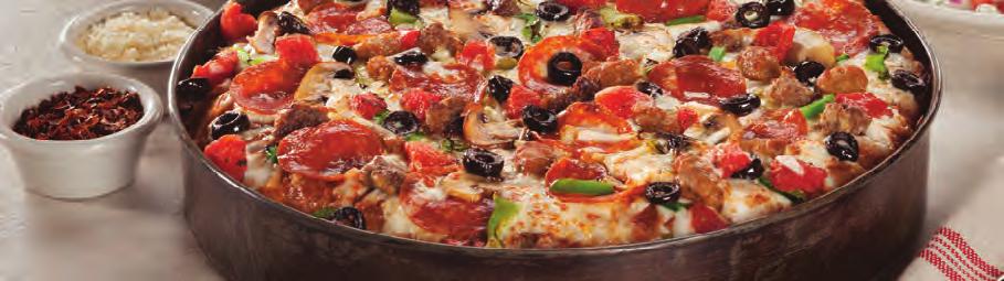 BJ s Favorite Deep Dish Pizza Size: Mini 6" Small 9" Medium 12" Large 14" Slices: 4 6 8 10 California Supreme Pepperoni, mushrooms, spinach, black olives and seasoned tomatoes. 10.75 14.50 19.95 23.