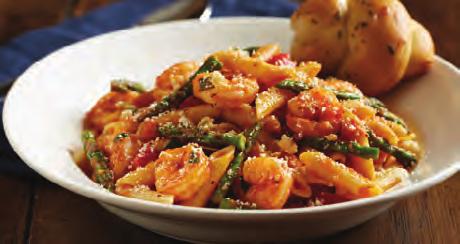 95 Shrimp and Asparagus Penne Shrimp and Asparagus Penne Sautéed shrimp with garlic and fresh asparagus tossed with our marinara and fresh basil and then finished with Parmesan cheese and toasted