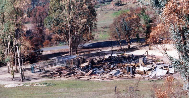A view of the Education Centre from Turkey Hill a few weeks after the fires.