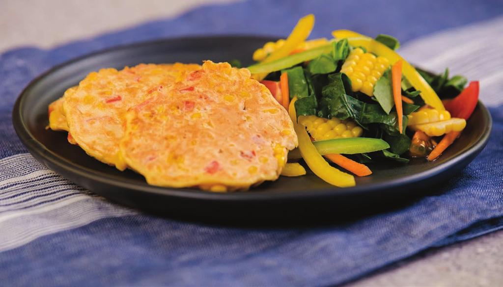 Corn fritters (serves 4) Ingredients 4 corn cobs cooked or 2 cans whole