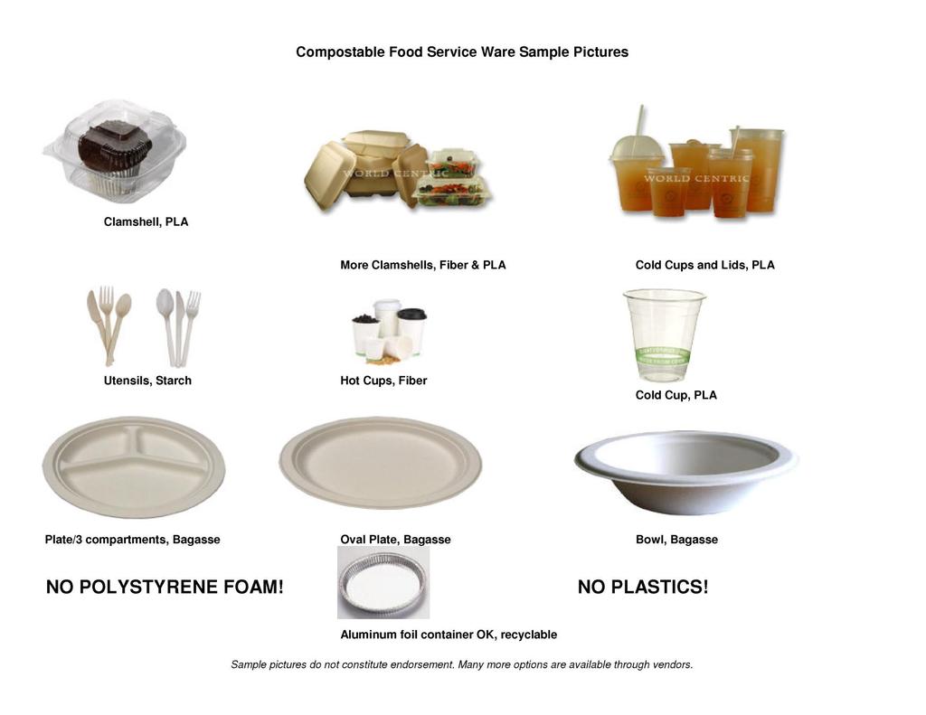 COMPOST: Food scraps: vegetables, fruit, meat, dairy, bones; Paper/compostable products: cups, plates, napkins, sporks, etc All other items must be disposed in the GARBAGE: Shrink wrap, plastic bags