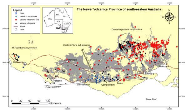 Map of the Newer Volcanics of SE Australia via Jozua van Otterloo of Monash University,