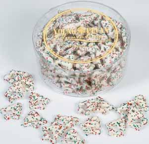95 Holiday Pretzels White chocolate covered pretzels festively decorated with red and green sugary