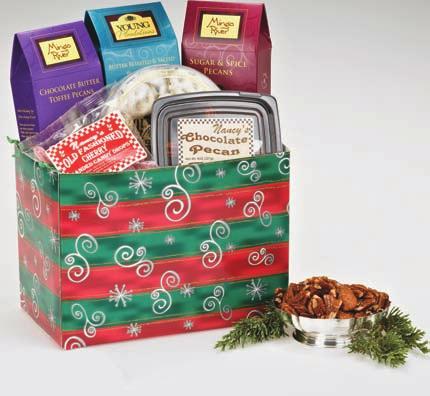 Dipped Chocolate Pecans, Praline Pecans, Butter Roasted & Salted Pecans, Pecan Pinches, Pecan Brittle, and a Pecan Log Roll. Item #6003 4 lbs. $59.