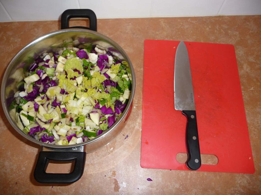 Preparing the Vegetables 1. Dice the vegetables into small pieces with edges of about.4 inches (1cm) a. Smaller if you have a toy dog b.