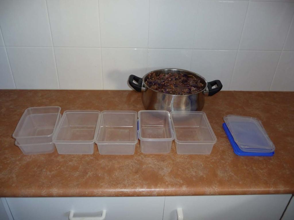 Packaging For Freezing Storage 1. During final cooking phase, place your plastic containers and lids on the bench 2.