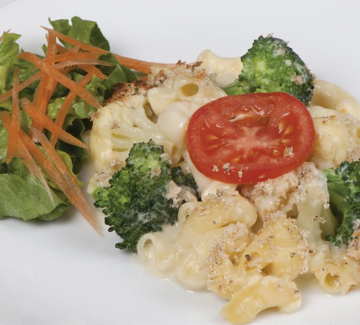 Veg-up macaroni cheese Ingredients Serves 4 2 cups macaroni 4 cups cauliflower and broccoli florets 2 tablespoons oil onion, finely chopped 3 tablespoons flour 3 cups milk 2 cups grated cheese