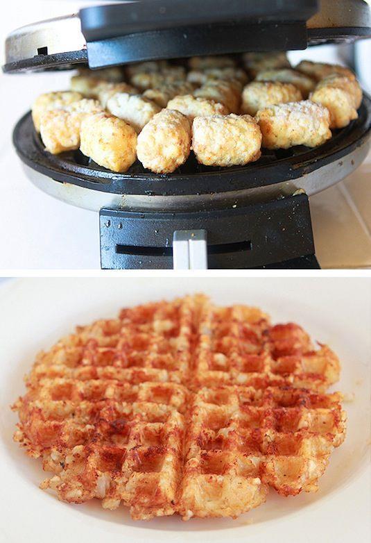 Waffled Hash browns Eat this with your waffled bacon and scrambled eggs! It really doesn t get any easier if you buy the frozen tots.