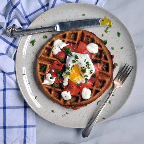 Savory Rye Waffles Ingredients A nutty and substantial waffle Makes 4 waffles 1 cup of all-purpose flour 1 cup of rye flour 2 tablespoons of sugar 2 teaspoons of baking powder 1 teaspoon of baking