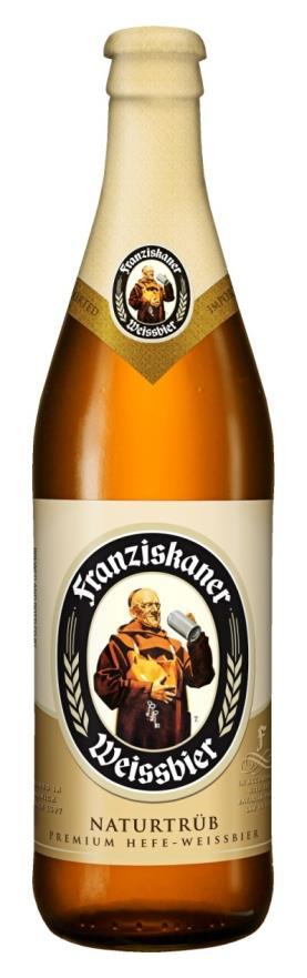 Franziskaner Weissbier Natural cloudy top fermented wheat beer from Bavaria with copper golden color and creamy foam. The classic.