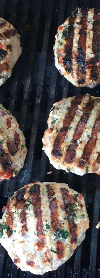 PAGE 1 Greek Turkey Burgers GF Gluten-Free NF Nut-Free Serves 8 20-30 mins 2 lbs lean ground turkey 1/2 red onion, finely diced 1 cup spinach 2 large cloves of garlic, minced 4-5 sun-dried tomatoes,