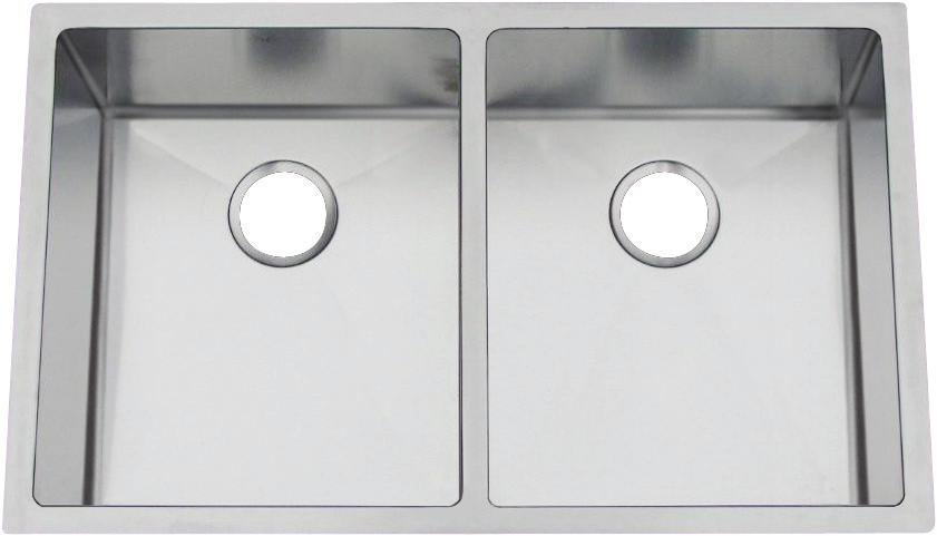FPUR3219-D10/10 16 Gauge 304 Stainless Steel Double Bowl Undermount Sink 14-1/2" 1" 14-1/2" Overall Size: 31-1/2 x 18-1/2 Bowls: 14-1/2 x 17 x 10